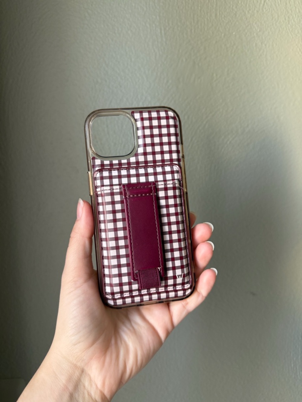 Plaid/Burgundy Walli Card Holder Phone Case (Spiced Cranberry) for Iphone 16